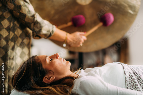 Sound Bath Therapy, Playing Gong