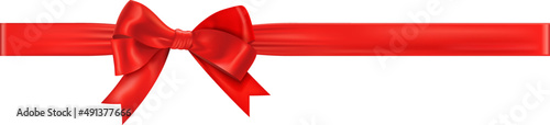 Red bow and ribbon. Realistic holiday decoration