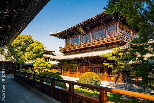 Detail view of the traditional Chinese architecture in Baoshan temple, an antique Buddhism temple in Shanghai, China.