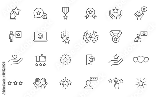 Star vector premium quality line icon set. Review rate star award value best quality icon trophy vector sign