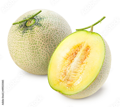 Green melons isolated on white background, Melon or cantaloupe isolated on white background With clipping path.