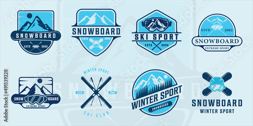 set of snowboard or ski logo modern vintage vector illustration template icon graphic design. bundle collection of various modern color extreme sport sign or symbol for winter business concept
