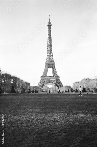 eiffel tower in black and white film