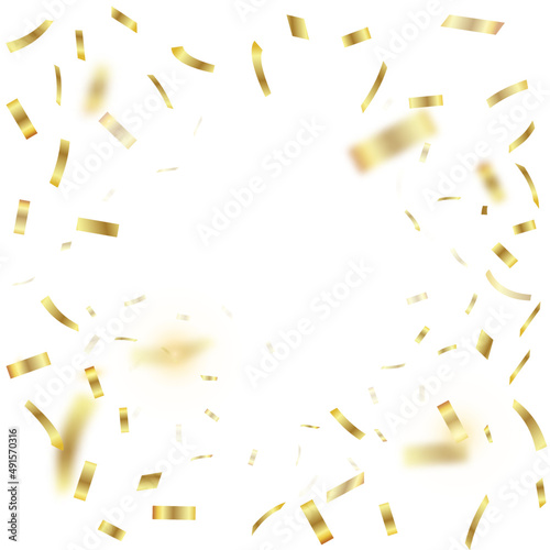 Falling shiny golden blurred confetti . Festive frame