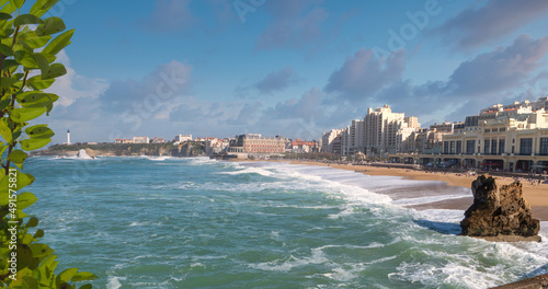 Famous Biarritz beach with ocean waves