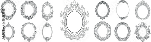 Set of black oval vintage frames, design elements. Vector.