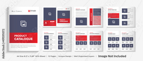 Modern product catalogue design template, Company product catalog design template, Minimalist product brochure template design, Product Catalog Layout with Red Accents