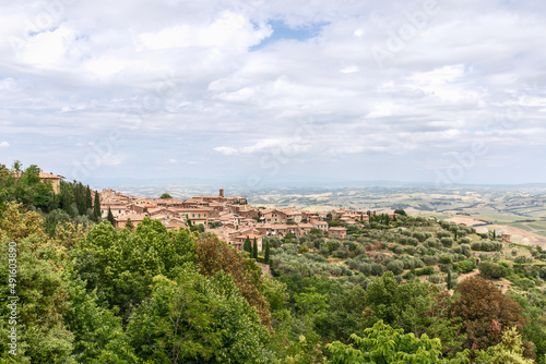 Beautiful view to the city Montalcino on Tuscany hill. Val d'Orcia, Italy