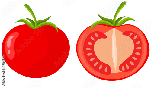 Red fresh whole and half tomato