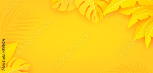 Summer, paper cut leaf shape yellow background. EPS 10 Vector illustration 
