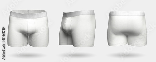  White mens boxers mockup 3D rendering.