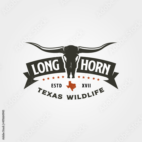 longhorn texas logo vintage vector illustration design, animal wildlife label design