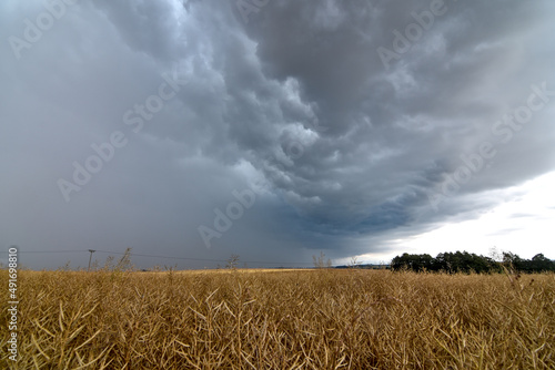 beautiful thunderstorm with its clouds over the field in Germany