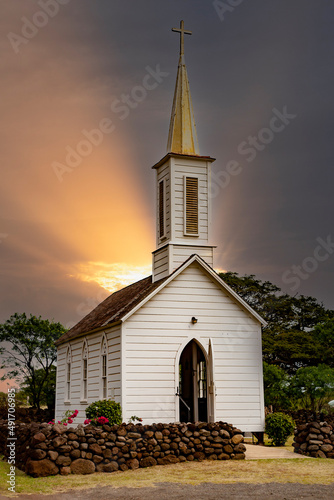 St Joseph Church at sunrise in Kamalo, Molokai, Hawaii, built by father Damien in 1876.