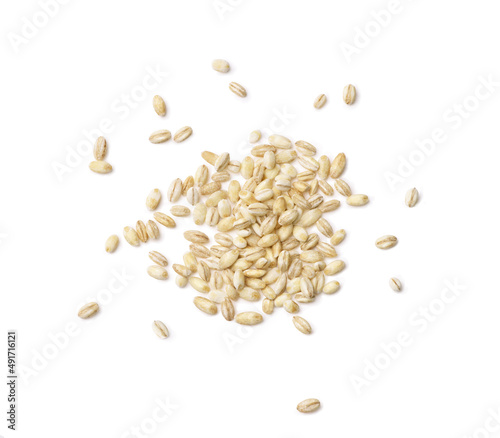 barley groats scattered on a white background