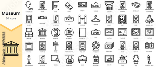 Set of museum Icons. Simple Outline style icons pack. Vector illustration