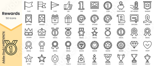 Set of rewards Icons. Simple Outline style icons pack. Vector illustration