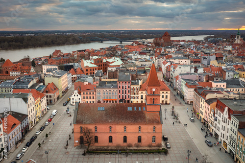 Architecture of the old town in Torun at sunset, Poland.