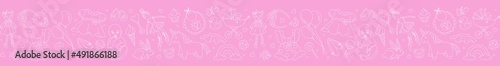 Newborn girl baby shower seamless pattern thin line doodle style