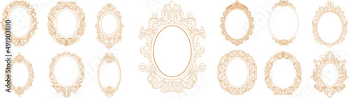 Set of golden oval vintage frames, design elements. Vector.