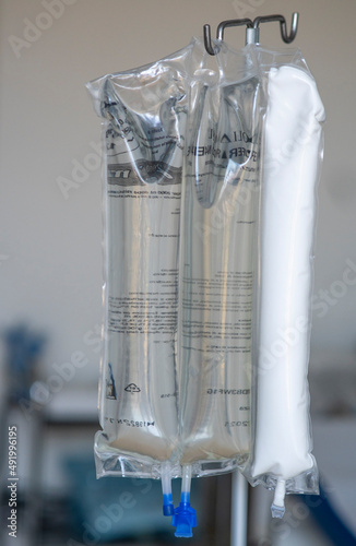 Close up of Total Parenteral Nutrition for feeding person intravenously, bypassing usual process of eating.