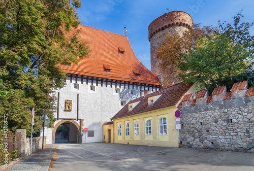 Tabor, Czechia. Historic Kotnov Tower and Bechyne Gate in Old Town