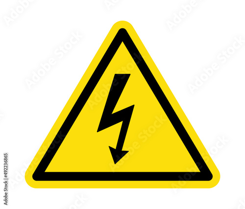 High voltage sign. Lightning bolt icon on triangle sign isolated on white background.