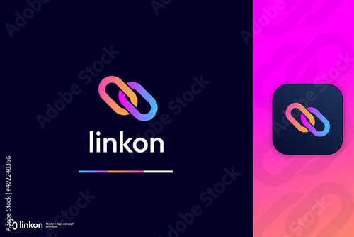 Modern Abstract Linked Chain Shape Logo Design Template With Icon