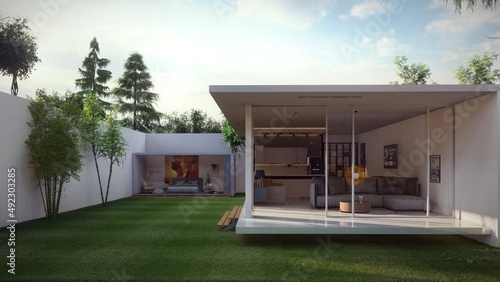 modern house with separate bedroom 3d rendering