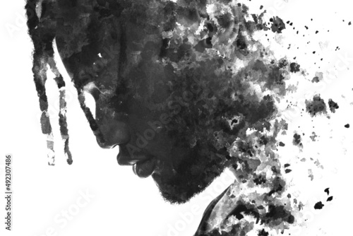 A portrait of a man combined with an ink painting. Paintography.