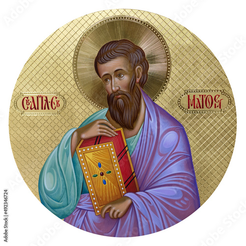 Round icon of the apostle and evangelist Matthew on a golden background for the iconostasis