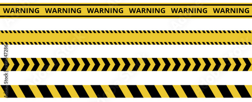 Construction border. Warning caution sign. Black and yellow line. Seamless barrier. Included brushes