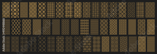 Arabic seamless pattern with golden arabic and islamic ornament big set on black background