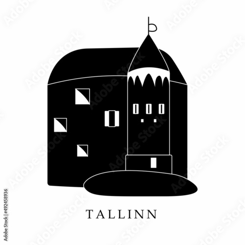 European capitals, Tallinn. Black and white illustration