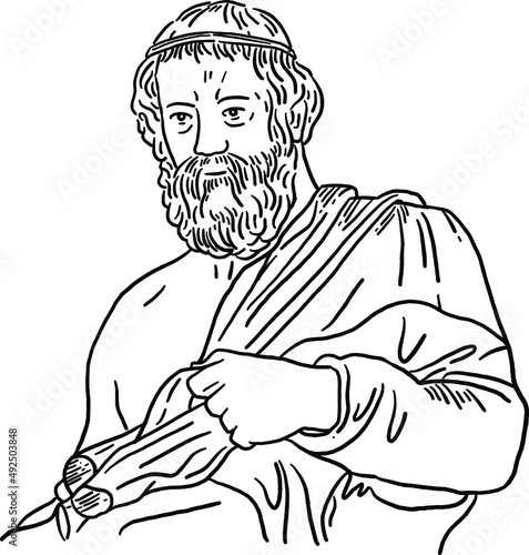 Plato Greek Philosopher Hand drawn line art Portrait Illustration