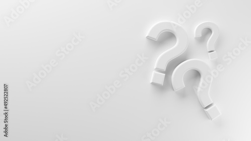 Three question mark symbols on white background. Problem, dilemma or confusion