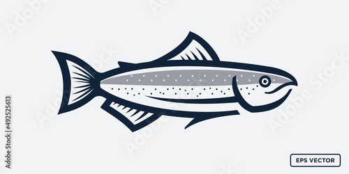 Salmon Fish Vintage Vector Illustration. modern retro simple cartoon style trout fish logo vector design.