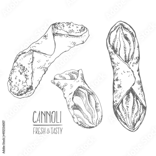 Hand drawn vector sicily cannoli illustration pastry