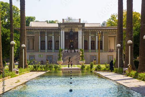 SHIRAZ, IRAN - JULY 6, 2019: Royal Palace in Afif-Abad (Gulshan) garden in Shiraz, Iran