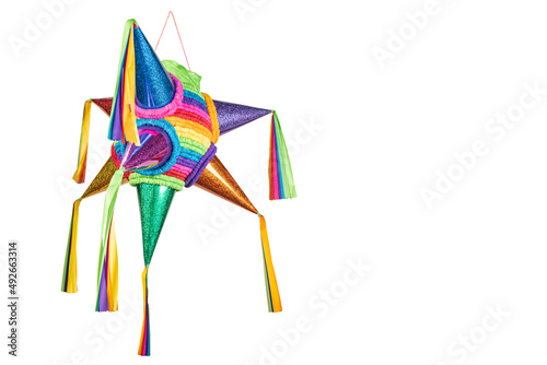 Colorful Mexican pinata used in birthdays and posadas with clipping path