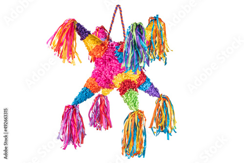 Colorful Mexican pinata used in birthdays and posadas isolated on white