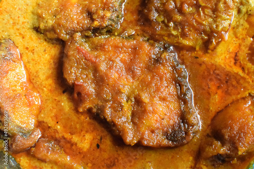 Rohu fish (labeo rohita) kalia - a spicy delicious Indian Bengali's favourite fish dish. It is widely available in south east Asian countries including eastern India, Bangladesh, Nepal.