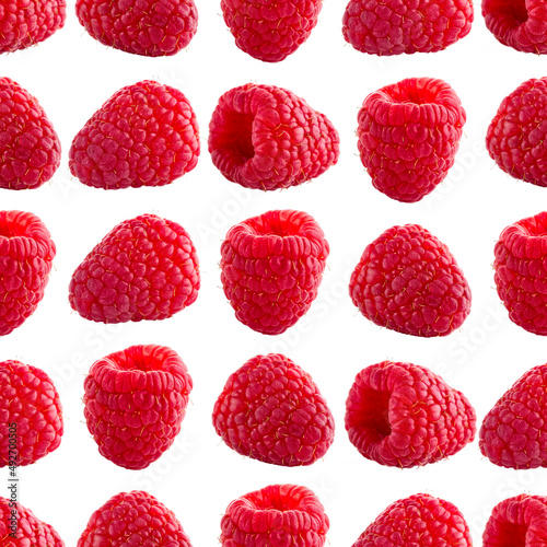 Seamless pattern with ripe raspberry. Berries abstract background. Raspberry pattern for package design with white background.
