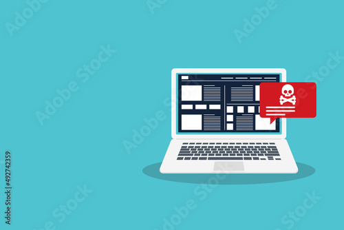 Malware content. Alert notification on laptop computer , malware concept, spam data, online scam, virus , vector illustration