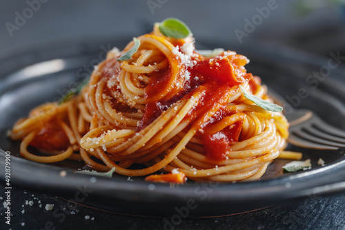 Pasta with spaghetti sauce and cheese