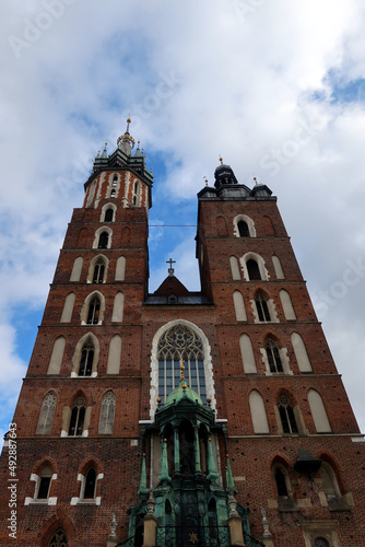 Krakow, Poland. St. Mary's Basilica on the Krakow Main Square (Rynek Glowny), Poland