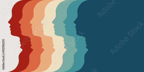 Metaphor bipolar disorder mind mental. Concept mood disorder. Colored silhouette head. Double face. Split personality. Psychology. Dual personality concept. Mental health. Copy space