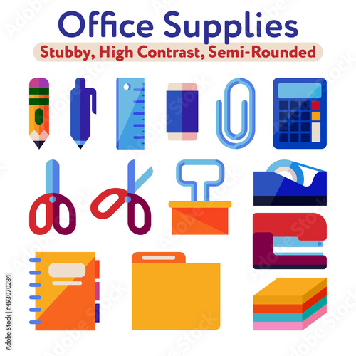 Supplies for School, Office, and Work Stubby, Cute, Chibi, Stout, Rounded, Clip Art 
