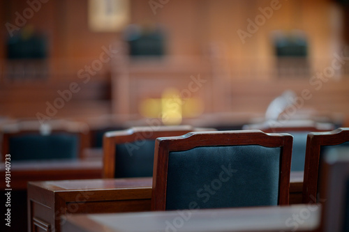 Table and chair in the courtroom of the judiciary