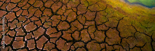 Polluted water and cracked land during summer drought 
